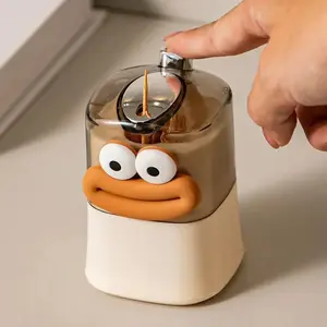 1Pc Cute Cartoon Automatic Toothpick Dispenser, Playful Face Design Push-Type Toothpick Holder, Dustproof Hygienic Durable Plastic Material, Creative Toothpick Storage Gadget for Home & Restaurant Desktop