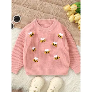 New Girls' Autumn/Winter Hand- Little Bee Pattern Sweater Pullover Knit Top