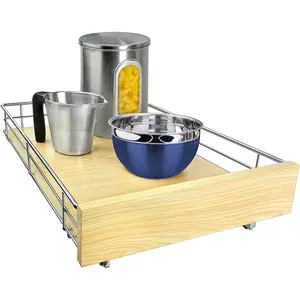 LYNK PROFESSIONAL® SELECT™ Pull Out Cabinet Organizer, 14" x 21" Slide Out Drawers for Kitchen Cabinets - Sliding Pull-Out Pantry Shelves – Home Shelf Organizers - Lifetime Ltd. Warranty, Wood Chrome