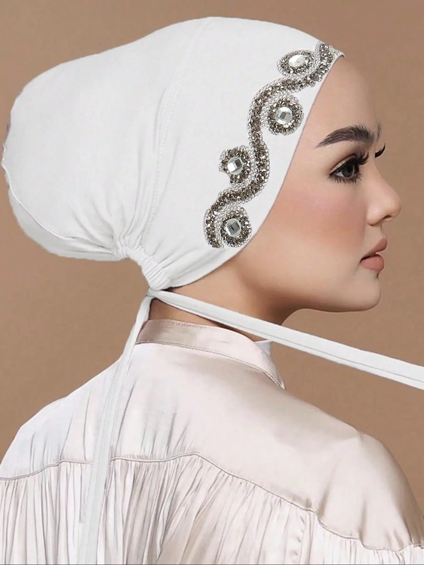 Women's Solid Color Rhinestone Decorated Hijab, Elegant Fashion Muslim Hijab for Daily Wear, Casual Versatile Headscarf for Women