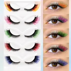 Mixed Color Synthetic False Eyelashes, Eyelash Falsies, 5 Pairs Natural Look Eyelash Extensions, Self Grafting Curl Fake Eyelashes for Eye Makeup Enhancement