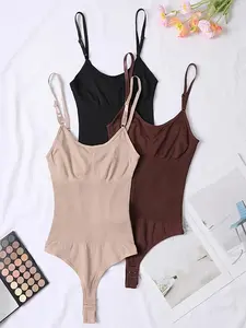 3pcs Set Seamless Shaping Bodysuit Adjustable Straps Tummy Control Butt Lifting Front Fly Snaps for Women Daily Wear