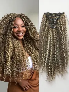 Clip in Hair Extensions for Women, 20 Inch Kinky Curly & Afro Curly, Double Weft with Clips, Volume Boosting Synthetic Hair