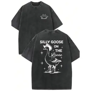 180g[100%cotton]Goose Bumps Boutique Fashion T-Shirts - SILLY GOOSE ON THE LOOSE T-ShirtFor Men And Women - Soft Washed Batik Retro Thickened Cotton, Casual Refined, , Fashionable, 230g