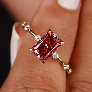 Elegant Engagement Ring - Stylish Multi-Color Square-Cut Cubic Zirconia Ring, Ideal Jewelry Gift for Women on Wedding, Anniversary, Birthday, Valentine's Day & Mother's Day, Daily Casual Accessory