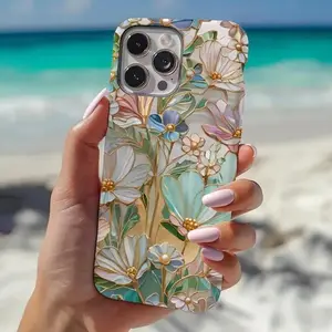 Romantic Floral Aesthetic Stained Glass Phone Case for iPhone 16 iPhone 16/15 iPhone 14 iPhone 13 pro max, Wildflower Phone Case