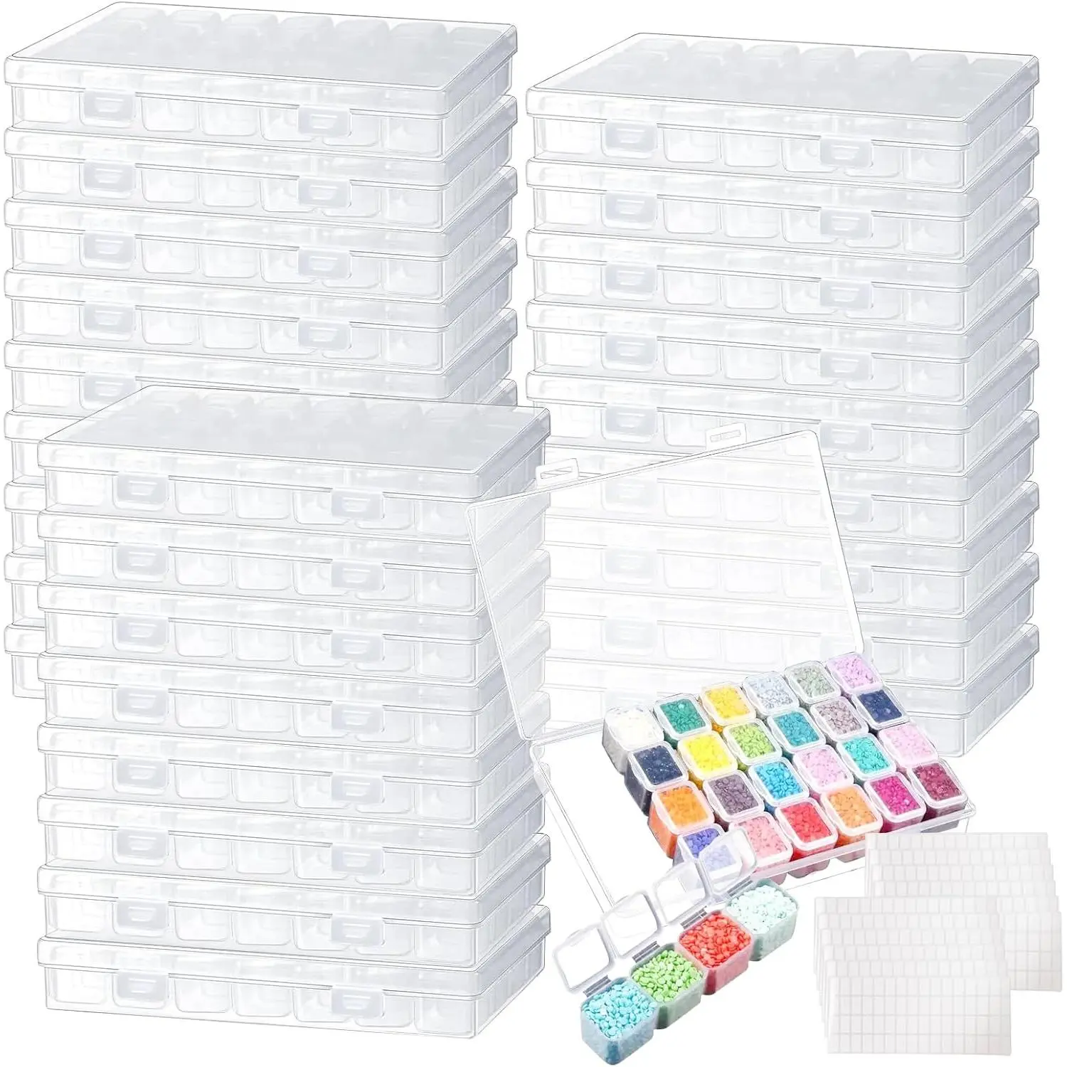 26 Pack 728 Slots Diamond Painting Storage Containers Bulk,Bead Organizer Box with 768 Labels Stickers for Art and Craft Supplies, Diamond Painting Accessories