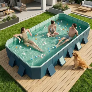 D7650143733 118.11-inch grey large frame swimming pool heavy-duty frame, inflatable above-ground swimming pool, 157.5-inch extra-large wading pool, suitable for backyard and outdoor use, easy to install, perfect for family relaxation in summer.