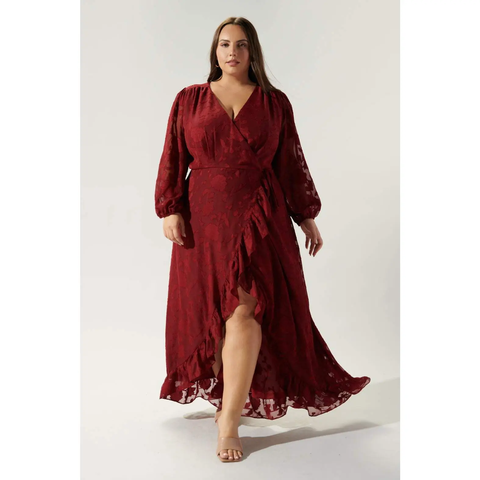 Zola Floral Burnout Gemini Hi Low Wrap Dress Curve
