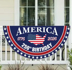 USA 250th Founding Anniversary Patriotic Flag Set (1776–2026) — 1 Banner + 1 Semicircular Banner; Ideal for Outdoor Decoration on Porches, Fences, and Yards for Independence Day & July 4th Celebrations; Vintage-Style Stars and Stripes Commemorative Flags