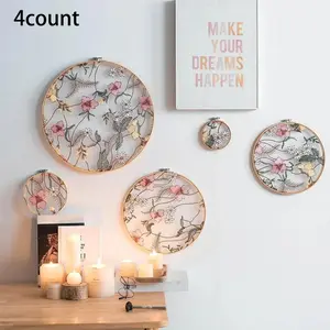 4pcs/set Wooden Embroidery Round Wall Decor, Flower Pattern Hanging Decor For Home Living Room Bedroom