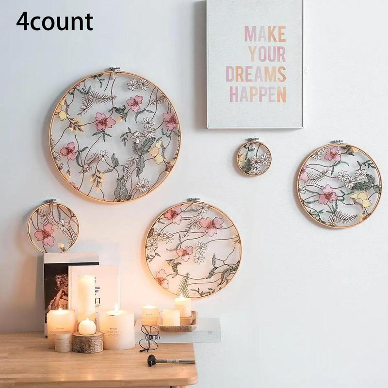4pcs/set Wooden Embroidery Round Wall Decor, Flower Pattern Hanging Decor For Home Living Room Bedroom Wall Hanging Design