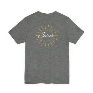 Cross front | Jesus sunburst back - Unisex Jersey Short Sleeve Tee Menswear Top