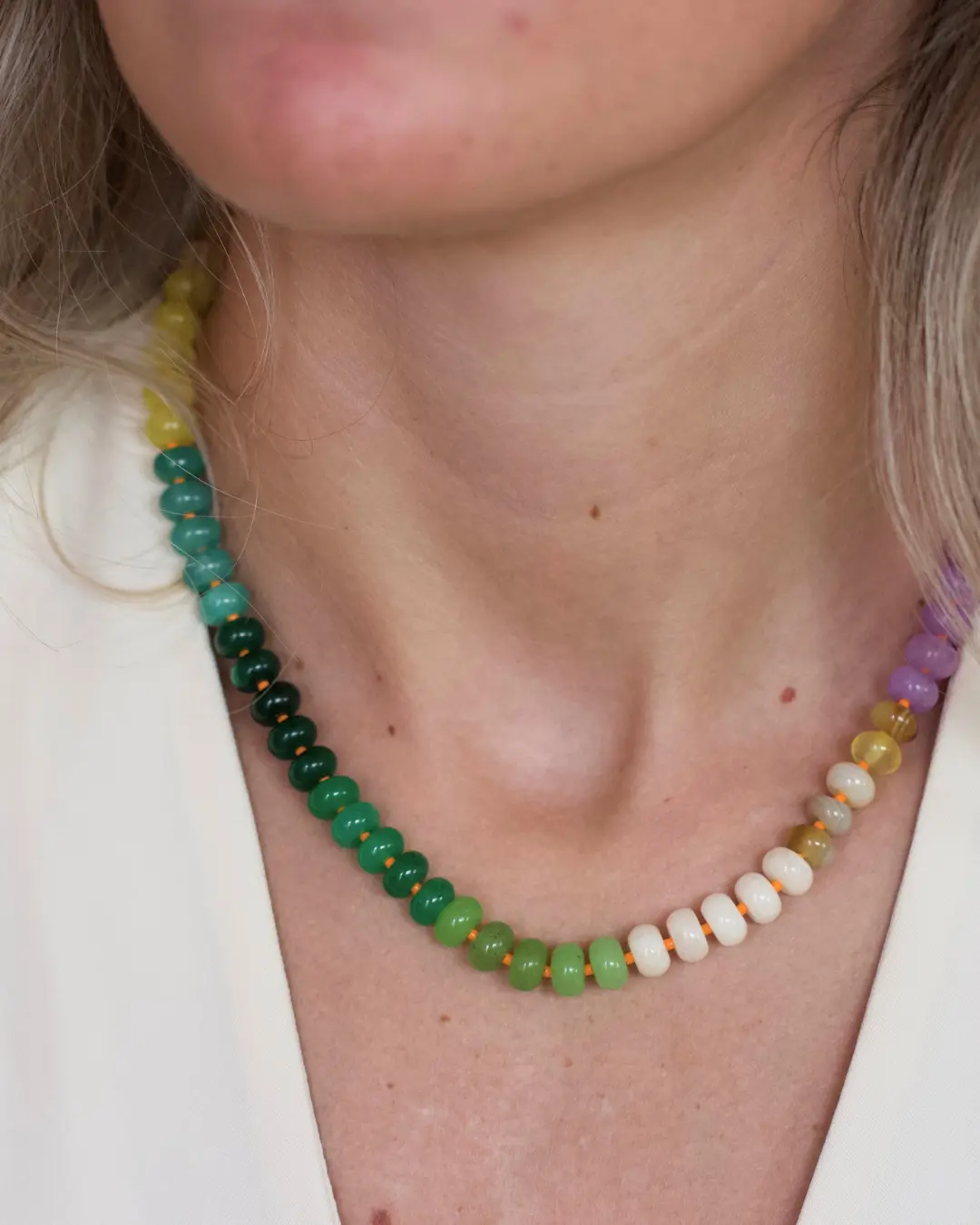 Deep South Originals Sienna Coastal Bead Necklace, Gold-Plated Mixed Gemstone Jewelry for Casual Layering and Brunch, Earthy Color Palette, Branded Jewelry Pouch, Stainless Steel Jewelry, Extensible