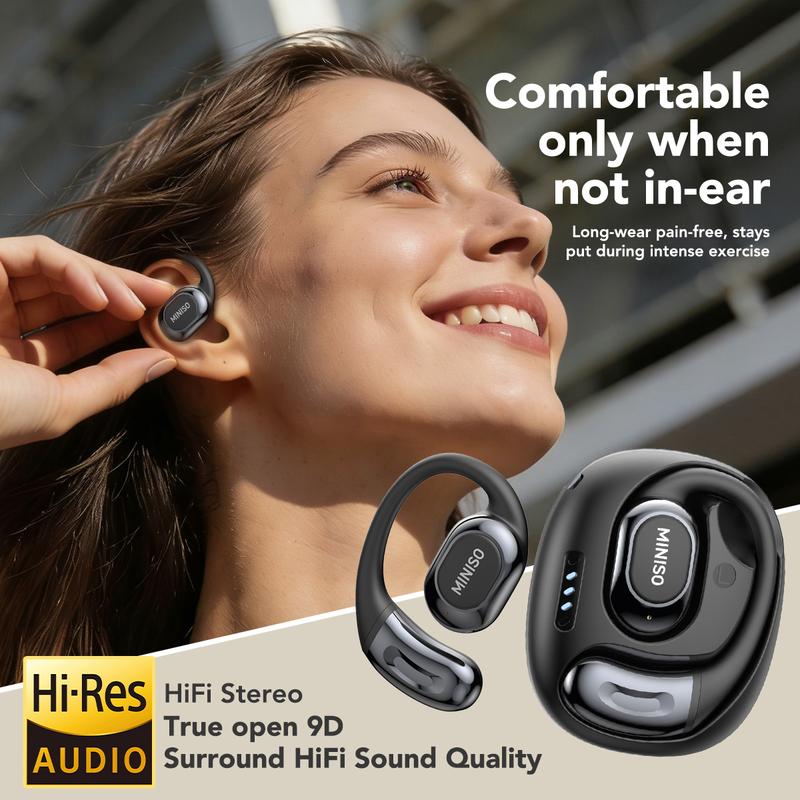 MINISO MS156 Ultra Open-Back True Wireless Bluetooth Earbuds High-Fidelity Stereo Sound IPX5 Waterproof Sports-Style Ear Tips Solar-Powered Anti-Theft Mount for Nest Cam Translation Earphones