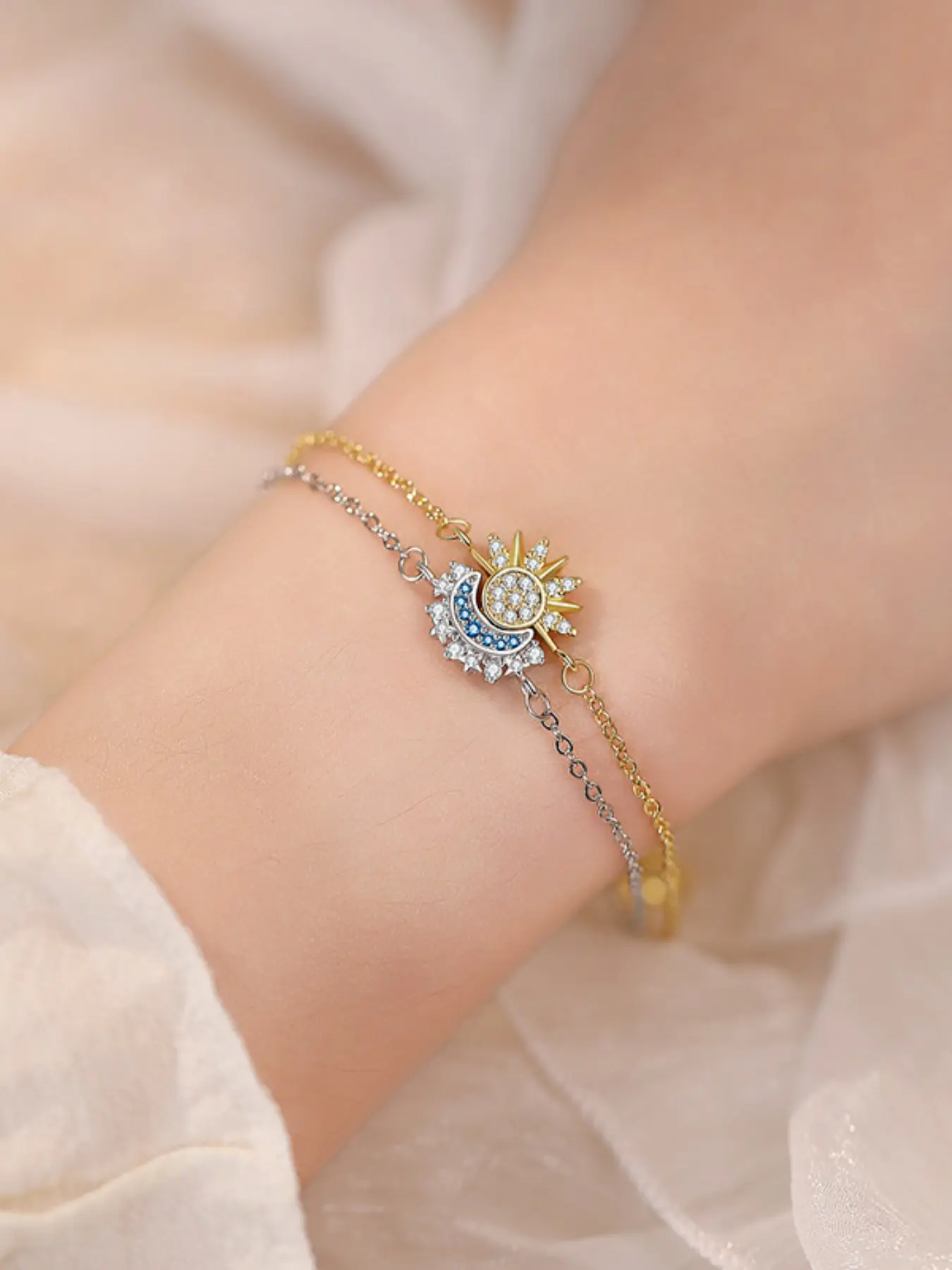 Bohemian Sun Moon Hand Bracelet for Women, Copper & Artificial Gemstone, Birthday Valentine Anniversary Gift, Boho Style, All Seasons, Beautiful Bracelets