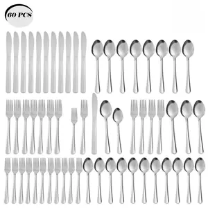 60-Piece Stainless Steel Flatware Set for 12 | Premium Cutlery Set with Dinner Forks, Spoons & Knives | Rust-Resistant Dishwasher Safe Kitchen Utensils