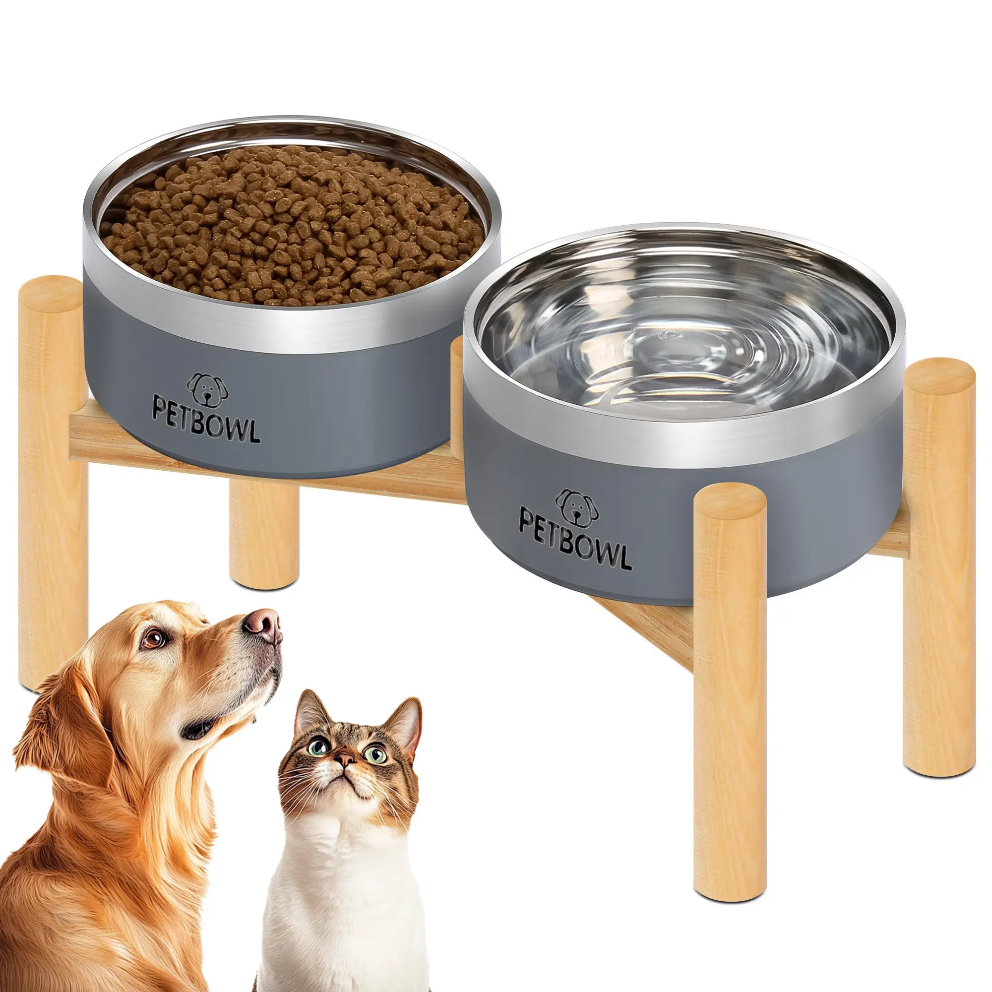 Elevated Dog Bowls for Pets, 27oz Stainless Steel Anti-Slip Bowl Set with Raised Dog Bowl Stand, Double Elevated Feeder for Small/Medium Dogs and Cats to Relieve Neck Pressure & Boost Digestion