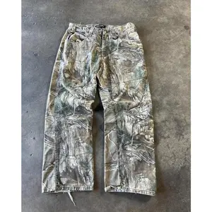 Retro Real Branch Camouflage Jeans Double Knee Pants Harajuku Hip Hop Y2k Retro Oversized Jeans
