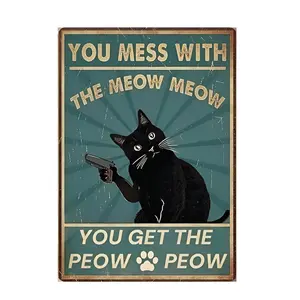 Retro Cat Decor Sign Humorous Tin Metal Wall Art for Pet Owners 8x12 Inch Door Friend Perfect for Bedroom Café or Kitchen Cat Lover Gift