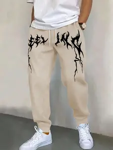 Y2K Gothic Flame Graphic Jogger Pants - Black Emo Streetwear Casual Outfit for Men