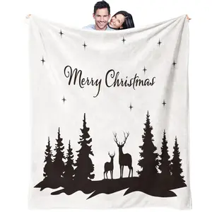 Christmas reindeer and pine tree pattern, suitable for children and adults as Christmas holiday gifts, soft, warm and lightweight plush blanket, suitable for bed, sofa, car, room decoration