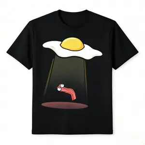 Women s T shirt Funny Alien UFO Bacon Print Galaxy Pattern Casual Loose Short Sleeve Summer Top Tee for Girls Women trench coat