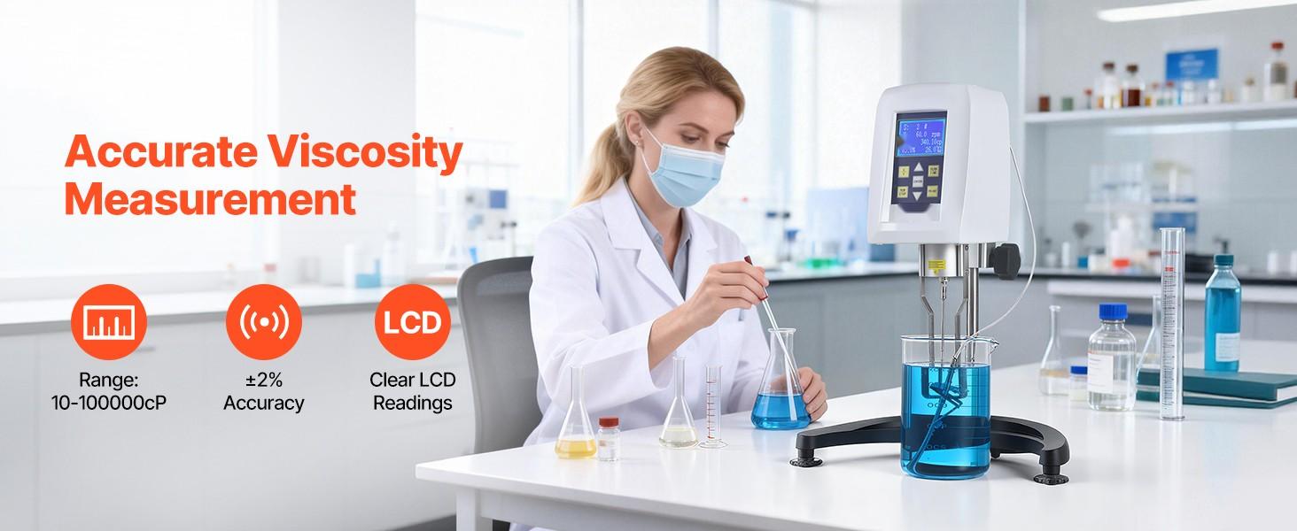 Digital Rotary Viscometer 10-100,000 mPa.s (cP) With ±2% Accuracy, 100-240V Power, Rotational Viscosity Meter With 4 Rotors And Temperature Probe, LCD Display, Laboratory Viscometer For Fluid Testing And Analysis
