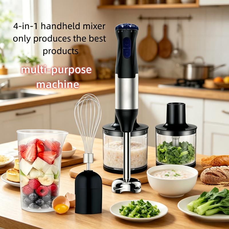 Electric immersion handheld mixer, portable stick mixer with 5 mixing speeds, and a meat grinder with stainless steel blades, suitable for meat, vegetables, fruits, and baby food