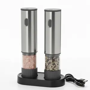 Electric Salt and Pepper Mill Set, Adjustable Coarseness, One-Handed Kitchen Gadget, Large Capacity Rechargeable Grinder, Suitable for Dining Room, Ceramic Spice Utensils