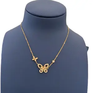 Cadena de Diamante Oro 14kt con Colgante de Mariposa Brillante para Joyería Femenina