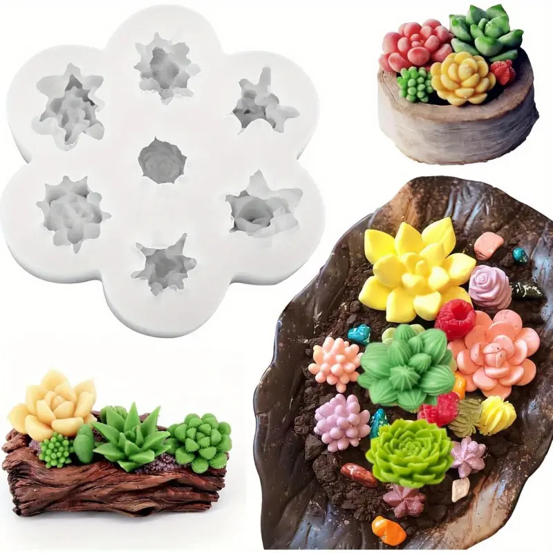 7-Hole Candle Mold with 3D Succulent Design, Ideal for Scented Candles, Soap, Wax, Resin, and Decorations, Creative Crafting Tool