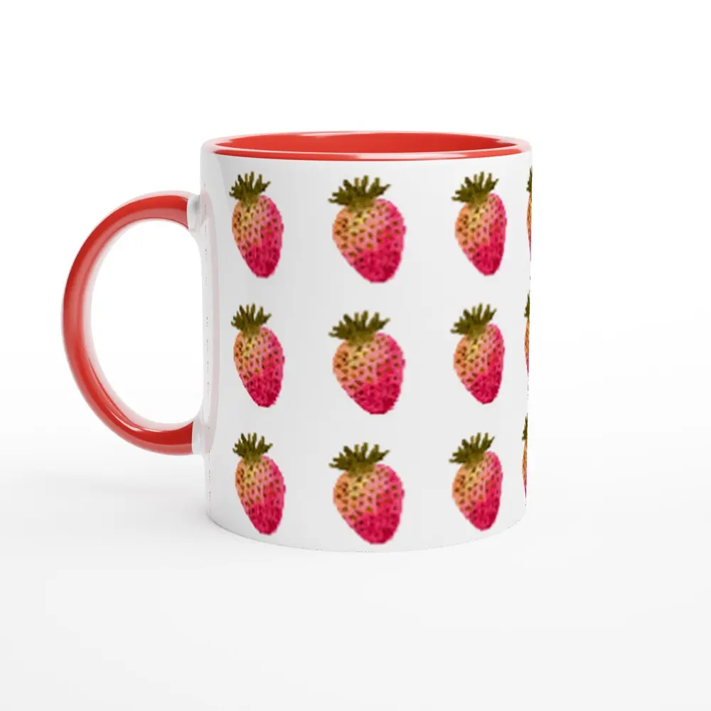 Watercolor Strawberry 11 oz Ceramic Coffee Mug | Shylon’s Boutique Arts Drinkware Glossy Beverage Cup Reusable Washable Printed