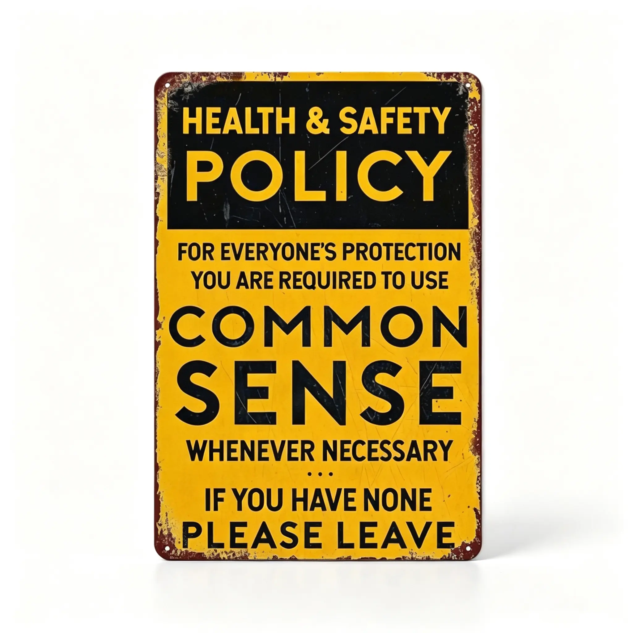 Vintage Grunge Metal Tin Sign "Health & Safety Policy Common Sense", Funny Sarcastic Industrial-Style Wall Plaque, Easy-to-Clean Home Decor, Novelty Birthday Gag Gift for Bar, Office