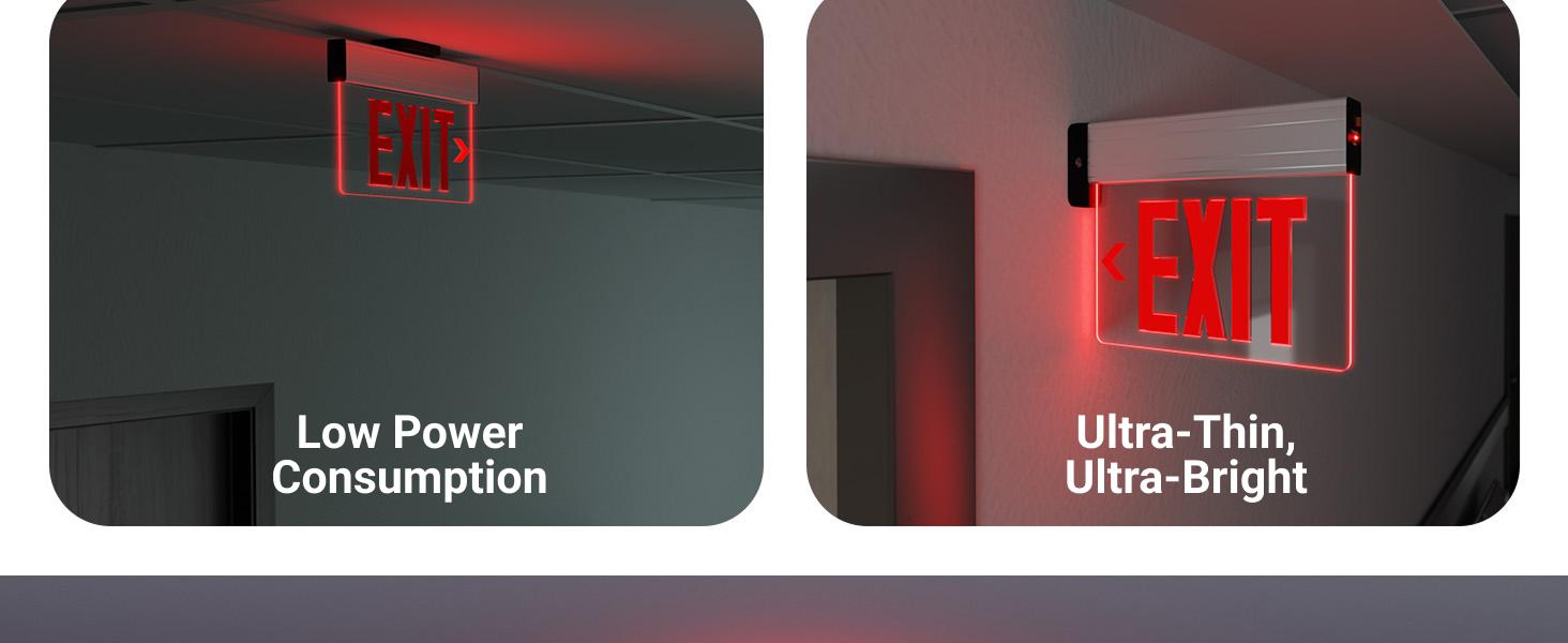 LED Edge-Lit Clear Exit Sign (Red), Single-Sided