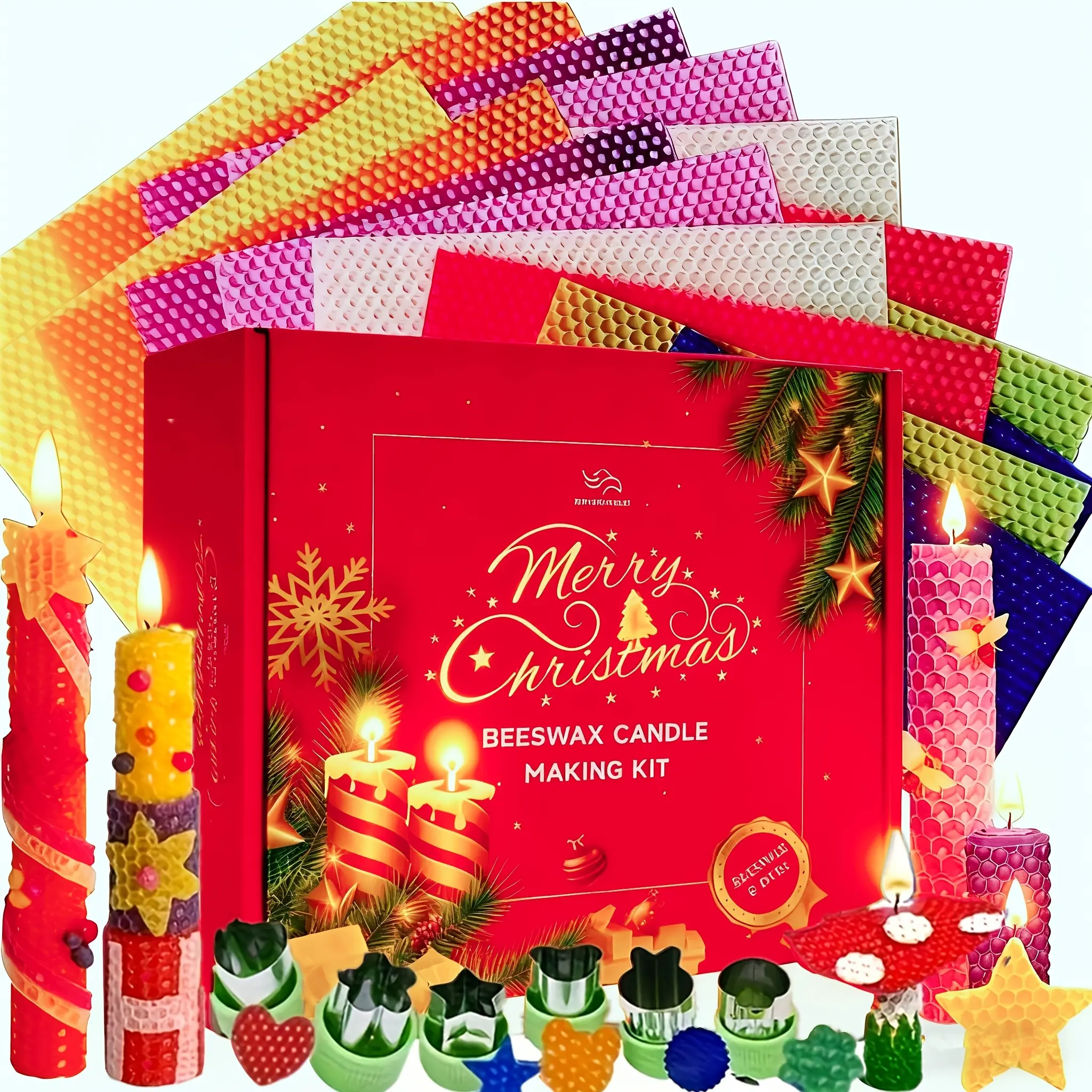 27pcs Beeswax Candle Making Kit - 100% Pure Beeswax, 12 Vibrant Colors, 6 Wax Cutter Tools, Honeycomb Sheets for Natural Structure, Ideal for Crafts, Home Decor, Christmas, Halloween, Thanksgiving Gifts
