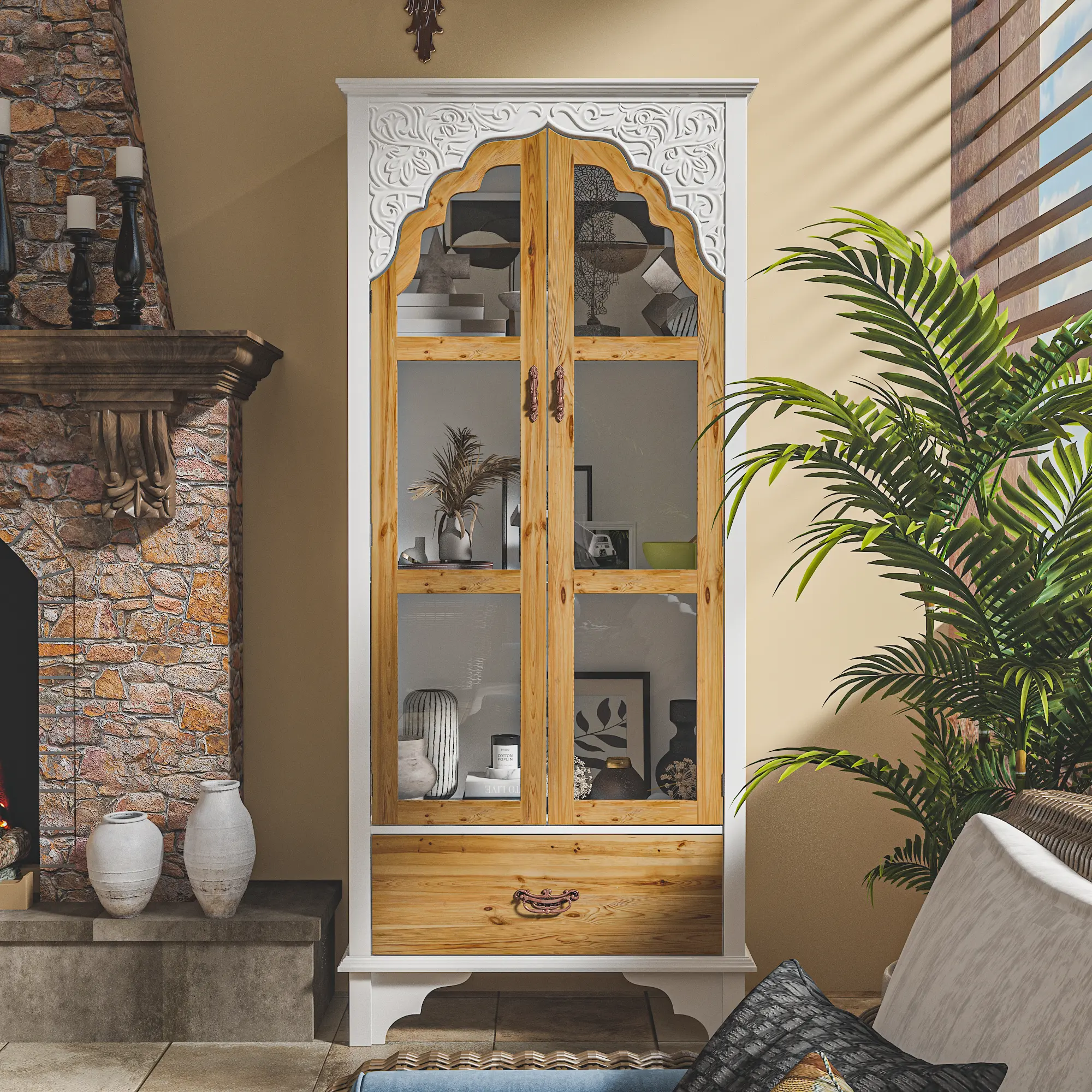 FUFU&GAGA Tall Bookshelf Display Cabinet Curio Cabinet with Acrylic Glass Doors