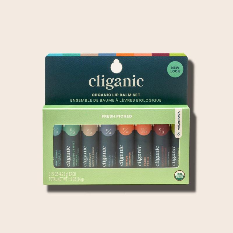 Cliganic Fresh Picked Organic Lip Balm Set with Beeswax and Sunflower Oil Skincare Moisturizing Comfort