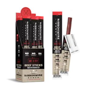 Ribbonwire Ranch Organic Beef Sticks - Sweet n Spicy, 24 Pack, 1oz Sticks - Natural, Snack