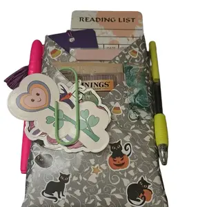 Blind Date with a Book Reading List Notebook with Pen and Stickers Featuring Cat and Pumpkin Designs