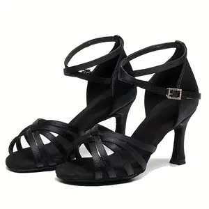 2.76inch Heel High Diamond Buckle Upgraded Satin, Professional Latin Dance And Ballroom Dance Shoes With Fur Sole, Suitable For Indoor Use, Suitable For Professional Dancers