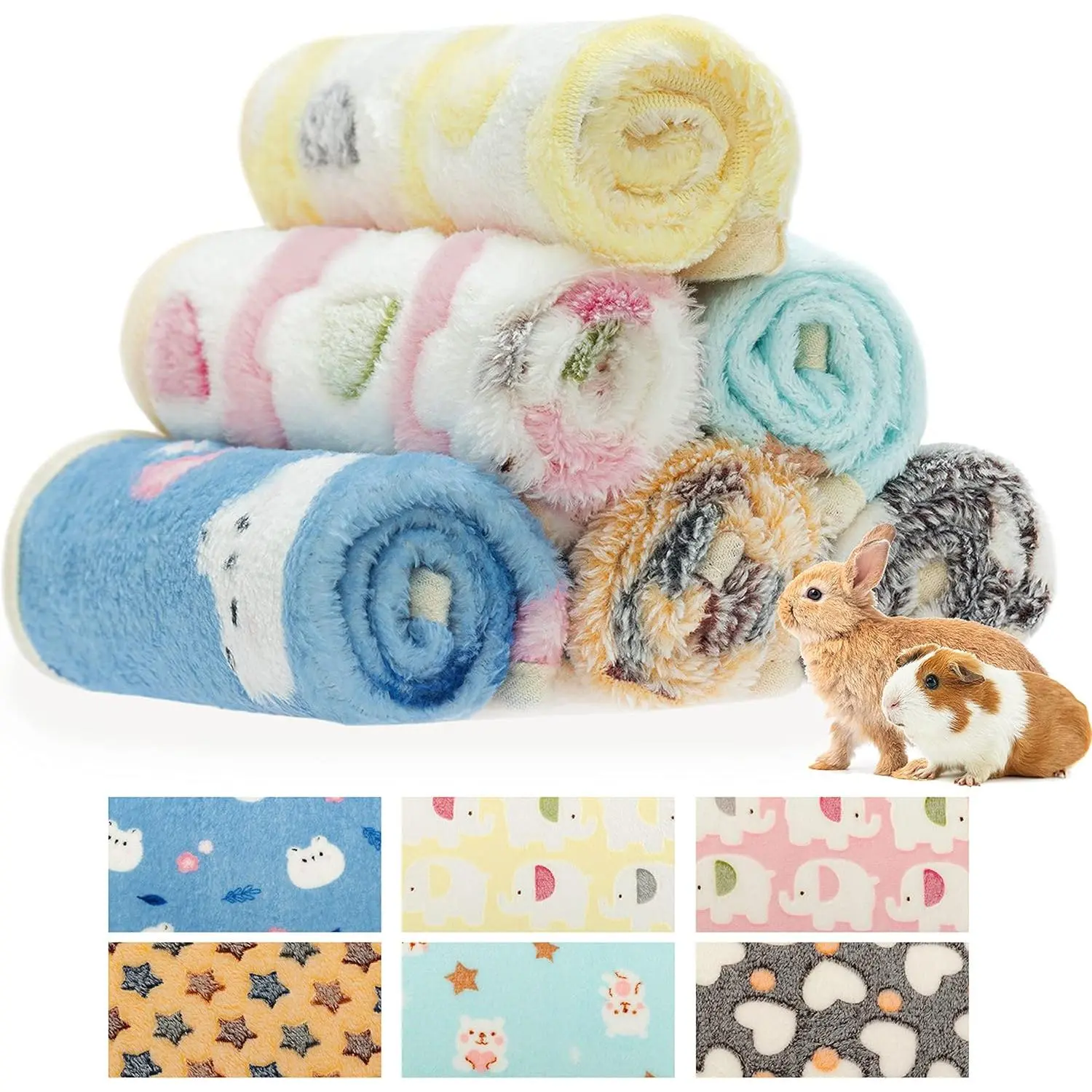 Guinea Pig Bedding Mat - 6 Pack Fleece Soft Warm Small Animal Blankets for Rat Rabbit Hamster Chinchilla Hedgehog Lizard - Washable Small Pet Cage Liners Sleep Mat Bedding Accessories