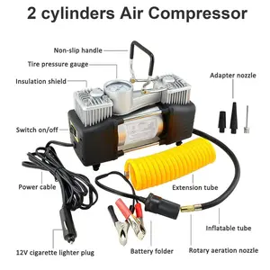 12V Double Cylinder Tire Inflator, 150 PSI Portable Air Compressor with LED Flashlight – Road Trip Essential for SUV, Truck, RV Auto Emergency Kit, Off-Road Use, Father's Day Gift
