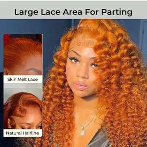 13x6 Orange Ginger Lace Front Wigs Human Hair 100% Deep Wave 200% Density Transparent Swiss Lace Comfortable Fit for Parties
