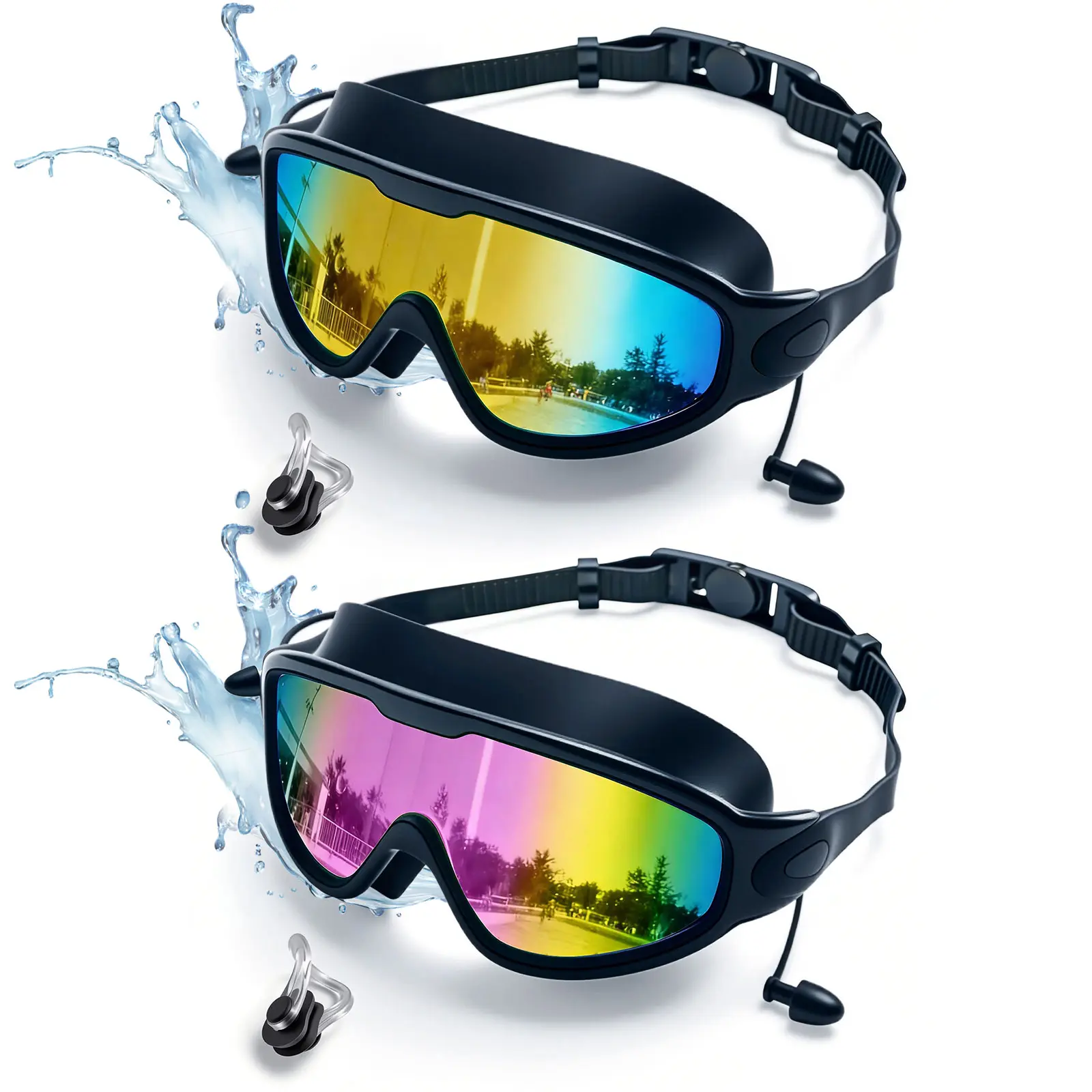 Swim Goggles for Adults & Kids -Anti-Fog Full-Coverage, UV Lens,Waterproof Earplugs , FitOutdoorfun
