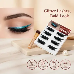 West&Month Glitter Lashes Bold Look 4 Pairs Eyelash Eyeliner Stickers Glue-Free Self-Adhesive Gel Strips Curling False Eyelashes Makeup Pack Cosmetic Pack Cosmetic Cosmetic