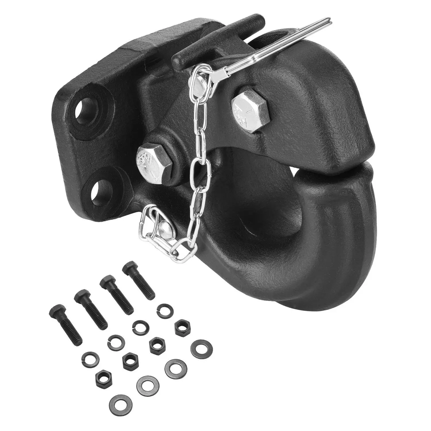 VEVOR Pintle Hook Hitch, 30000 lbs Towing Capacity, Fits 2.5-3 in Lunette Ring with Mounting Kit, Powder Coated Black, Wear-Resistant, Ideal for Logistics Transport, Long-Distance Travel Vehicles