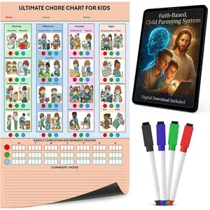 Dry Erase Chore Chart   11" X 17" | Christian Parenting System  Responsibility & Independence | 32 Essential Daily Tasks | Clutter Free Routine |  Behavior Chart + Free E-Books