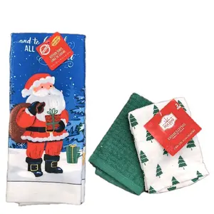 Santa Claus towel and xmas tree dishcloths Festive Kitchen, set of 3 , Xmas