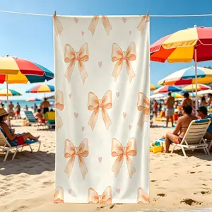 1Pcs Heart Bow Print Beach Towel, Multiple Styles, Quick Dry Absorbent Microfiber, Lightweight And Sand-Resistant, Suitable For All People, Ideal Gift Choice